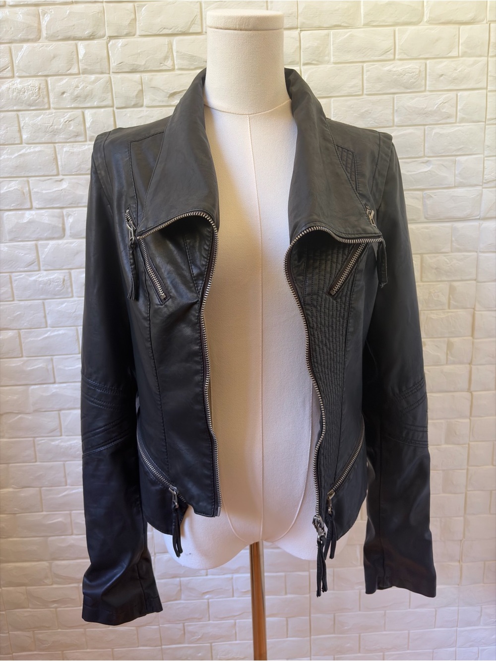 Lulu's Black Leather Moto Jacket with Asymmetric Zips